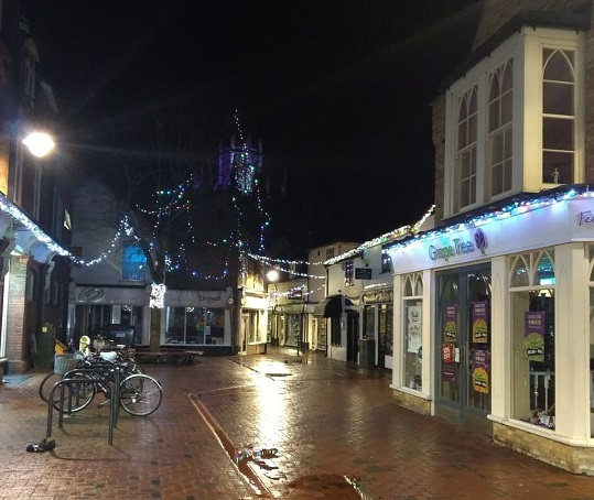 Ely Passage Shops With Christmas Lights